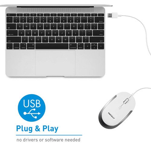  Macally USB Optical Silent Click Mouse (White/Gray)