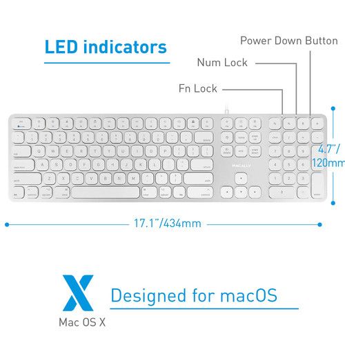  Macally Slim USB Wired Keyboard with 2 USB Ports