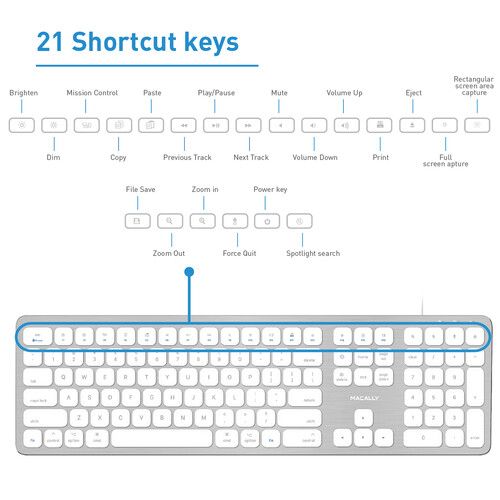  Macally Ultra-Slim USB Wired Keyboard with 2 USB Ports (Mac)