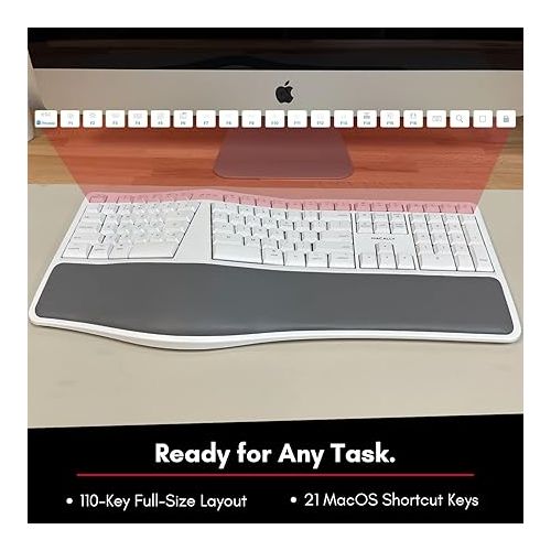  Macally Wireless Ergonomic Keyboard for Mac - Comfortable Typing - Compatible Apple Bluetooth Keyboard with Wrist Rest - Rechargeable Ergo Split Keyboard for MacBook Pro/Air, iMac, Mac Mini