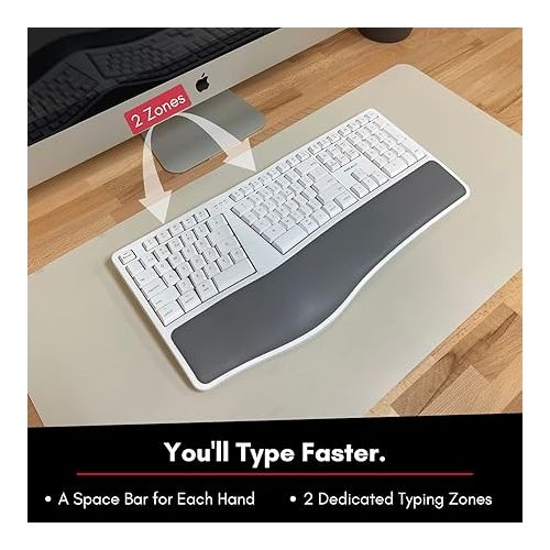  Macally Wireless Ergonomic Keyboard for Mac - Comfortable Typing - Compatible Apple Bluetooth Keyboard with Wrist Rest - Rechargeable Ergo Split Keyboard for MacBook Pro/Air, iMac, Mac Mini