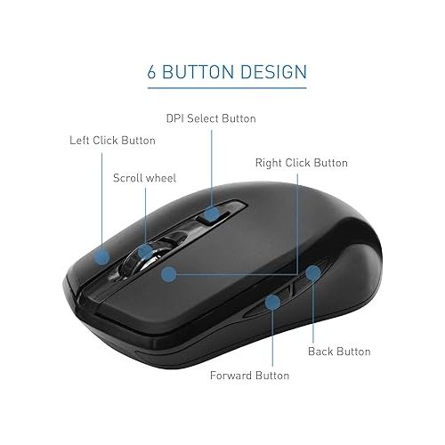  Macally 2.4G Wireless Mouse (Optical) with USB Cordless Mice Receiver - 6 Button and 3 Level Adjustable DPI - Works with Windows PC Notebook Laptops, Desktop Computers, Apple MacBook iMac, etc.