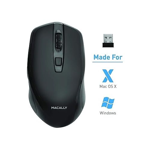  Macally 2.4G Wireless Mouse (Optical) with USB Cordless Mice Receiver - 6 Button and 3 Level Adjustable DPI - Works with Windows PC Notebook Laptops, Desktop Computers, Apple MacBook iMac, etc.