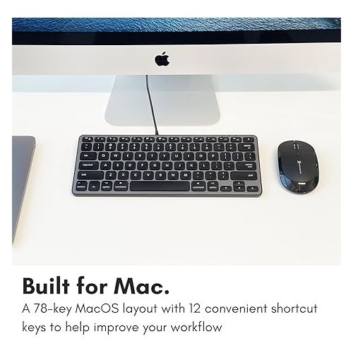  Macally Wired Keyboard for Mac with USB Hub (2X USB-C / 1x USB-A) - Compatible Small Apple Keyboard with 2 in 1 USB Plug - Save Space with an USB C Keyboard for MacBook Pro/Air, Mac Mini, iMac