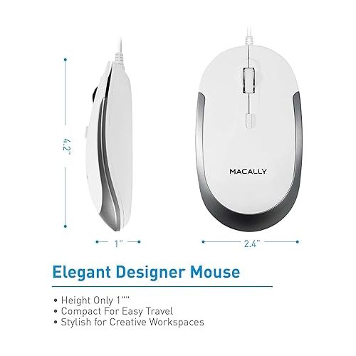  Macally USB C Wired Mouse and an Adjustable Vertical Laptop Stand, Bring Elegance to Your Workspace