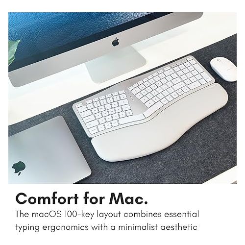  Macally Backlit Bluetooth Ergonomic Keyboard for Mac - Sculpted for Comfort - Wireless Ergonomic Keyboard (100-Key MacOS Layout) - Rechargeable Split Keyboard Ergonomic - MacBook, iMac, iPad, iPhone