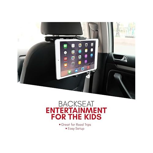  Macally Car Headrest Tablet Holder, Adjustable iPad Car Mount for Kids in Backseat, Compatible with Devices Such as iPad Pro Air Mini, Galaxy Tabs, And 7