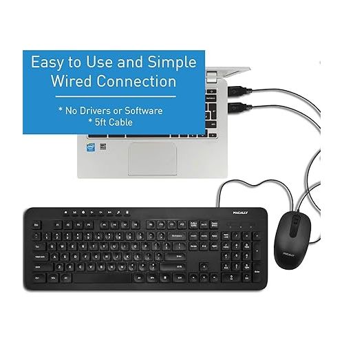  Macally Wired Keyboard & Mouse Combo and an Adjustable Vertical Laptop Stand, Protect Your Laptop