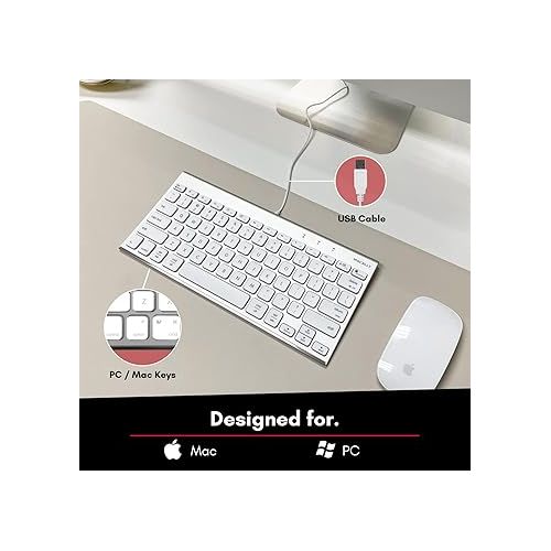  Macally USB Wired Keyboard for Mac and Windows PC - Space Saving Compatible Small Apple Keyboard - 78 Keys External Mac Keyboard for MacBook Pro/Air, iMac, Desktop Mac Mini - Silver Aluminum