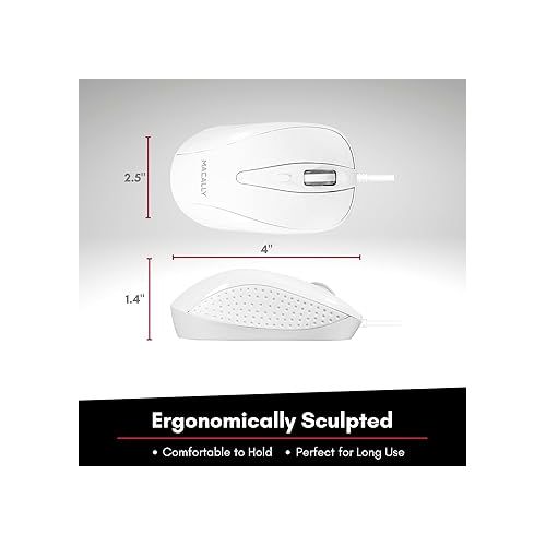  Macally USB Wired Mouse with 3 Button, Scroll Wheel, & 5 Foot Long Cord, USB Mouse for Laptop and Desktop, Computer Mouse Wired Compatible with Apple Macbook, iMac, Mac Mini, Windows PC, & Chromebook