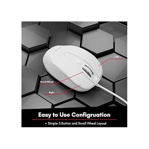  Macally USB Wired Mouse with 3 Button, Scroll Wheel, & 5 Foot Long Cord, USB Mouse for Laptop and Desktop, Computer Mouse Wired Compatible with Apple Macbook, iMac, Mac Mini, Windows PC, & Chromebook