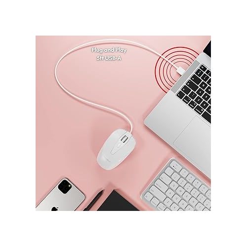  Macally USB Wired Mouse with 3 Button, Scroll Wheel, & 5 Foot Long Cord, USB Mouse for Laptop and Desktop, Computer Mouse Wired Compatible with Apple Macbook, iMac, Mac Mini, Windows PC, & Chromebook