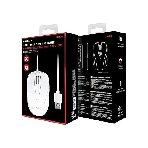  Macally USB Wired Mouse with 3 Button, Scroll Wheel, & 5 Foot Long Cord, USB Mouse for Laptop and Desktop, Computer Mouse Wired Compatible with Apple Macbook, iMac, Mac Mini, Windows PC, & Chromebook