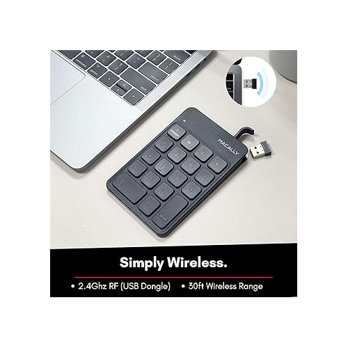  Macally Wireless Number Pad | Numeric Keypad | Wireless 10 Key for Laptop PC Computer Notebook Surface Chrome (2.4G USB) Perfect for Data Entry Numpad Number Keyboard