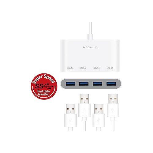  Macally Uchub4 USB-C Hub 10 CM Cable White with 4 USB-A Ports