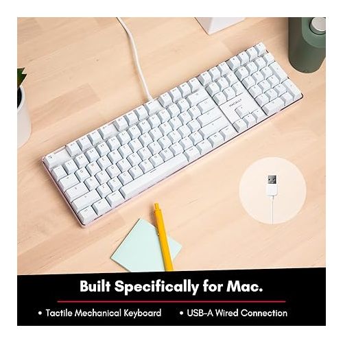 Macally Backlit Mechanical Keyboard for Mac - Quality You Can Feel - Classic Mac Mechanical Keyboard with Brown Switches for Comfortable Typing - 104 Key Apple Keyboard Wired USB with Weighted Base