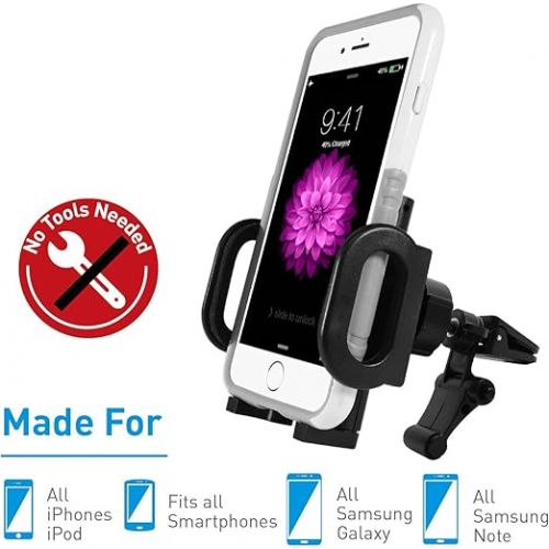  Macally Car Vent Phone Mount, [Upgraded] Cell Phone Holder for Car - Air Vent Phone Mount for Car - Easy Vent Clip Cradle in Vehicle Compatible with All Apple iPhone Android Smartphone Cellphone