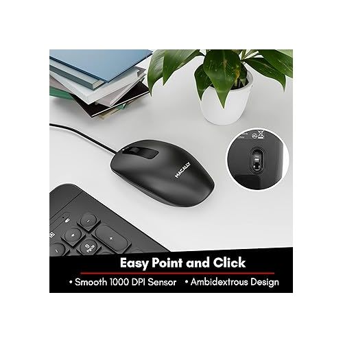  Wired Keyboard and Mouse Combo, Macally Slim Full Sized Ergonomic USB Keyboard and Mouse Wired - Quiet Wired Keyboard and Mouse - Wire Corded Keyboard for Laptop and Desktop PC Computer