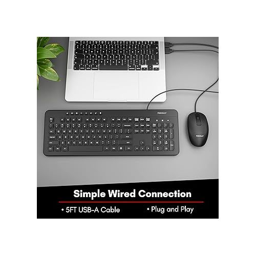  Wired Keyboard and Mouse Combo, Macally Slim Full Sized Ergonomic USB Keyboard and Mouse Wired - Quiet Wired Keyboard and Mouse - Wire Corded Keyboard for Laptop and Desktop PC Computer