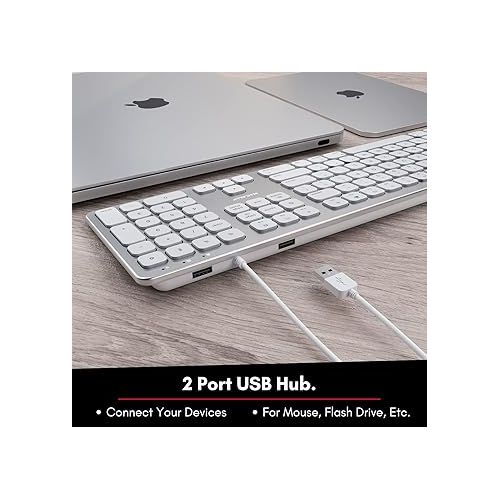  Macally Wired Keyboard for Mac - Compatible Apple Keyboard with USB Ports for Mouse - Full-Size Mac Keyboard with Number Pad - Plug & Play Keyboard for MacBook Pro/Air, iMac - Aluminum Frame