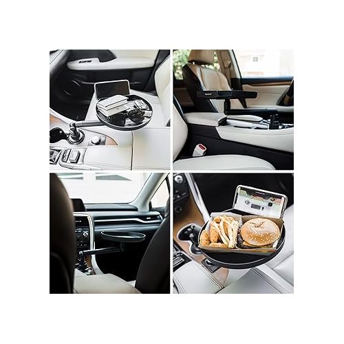  Macally Cup Holder Tray- Perfect Adjustable Car Food Tray for Eating with Phone Slot and Swivel Arm -Organizer - Road Trip Essential Car Travel Accessories Gadgets