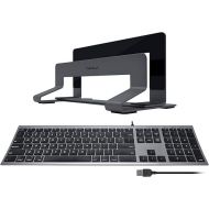 Macally Ultra Slim Wired Computer Keyboard and Vertical Laptop Stand for Desk, Organize Your Desk, Organize Your Life