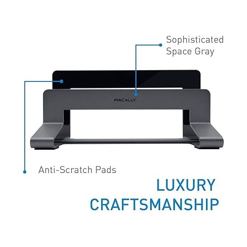  Macally Ultra Slim Wired Computer Keyboard and Vertical Laptop Stand for Desk, Organize Your Desk, Organize Your Life