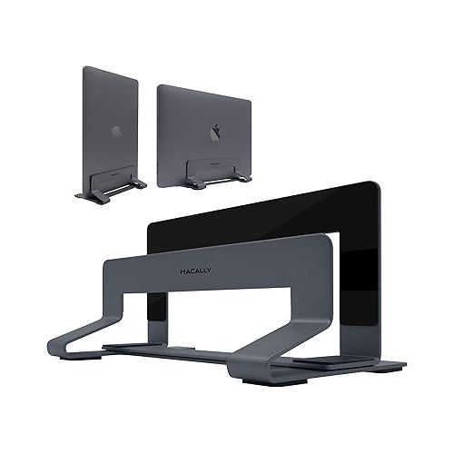  Macally Ultra Slim Wired Computer Keyboard and Vertical Laptop Stand for Desk, Organize Your Desk, Organize Your Life