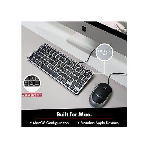  Macally Backlit Compact Keyboard and a Wired Computer Mouse, Sleek and Clean