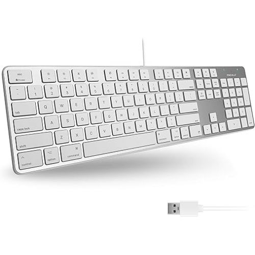  Macally Ultra Slim Wired Keyboard and an Ergonomic Laptop Stand, Relieve Stress Off Your Back