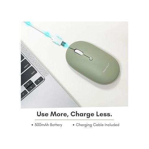  Macally Wireless Bluetooth Mouse - Strong Connection - Quiet, Comfortable, Rechargeable Mouse for MacBook Air/Pro, Mac, iMac, Apple iPad - Wireless Mouse for Laptop, Windows PC Desktop