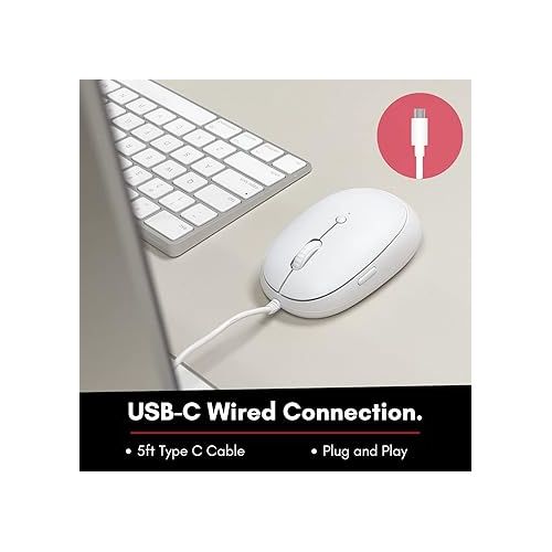  Macally USB C Mouse for Mac with Back Button - Clean and Simple - Wired Mouse for Mac and PC - Plug and Play Type C Mouse for MacBook Pro/Air with 4 DPI Modes - White Apple Mouse