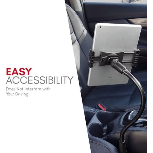  Macally Car Seat Rail Mount - Super Secure Tablet Mount for Car and Floor Mount Phone Holder - Adjustable Gooseneck iPad Mount for Truck and Any Vehicle - Works with All iPad, iPhone, Tablets