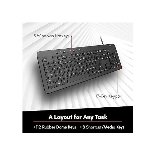  Macally Wired Keyboard | Full Size Computer Keyboard | Quiet Keyboard (Corded Plug and Play) Comfortable for All Day Typing USB Keyboard for PC Desktop and Laptop
