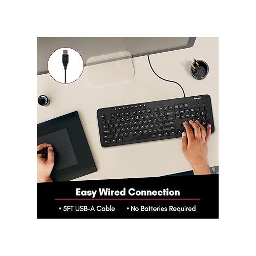  Macally Wired Keyboard | Full Size Computer Keyboard | Quiet Keyboard (Corded Plug and Play) Comfortable for All Day Typing USB Keyboard for PC Desktop and Laptop