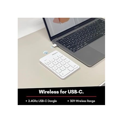  Macally USB C Wireless Number Pad | Numeric Keypad for Mac Macbok iMac | Wireless 10 Key for Laptop PC Computer Notebook Surface Chrome (2.4G USB) Perfect for Data Entry Numpad Number Keyboard