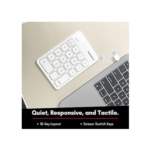  Macally USB C Wireless Number Pad | Numeric Keypad for Mac Macbok iMac | Wireless 10 Key for Laptop PC Computer Notebook Surface Chrome (2.4G USB) Perfect for Data Entry Numpad Number Keyboard