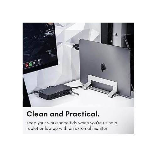  Macally Vertical Laptop Stand for Desk | Laptop Holder Vertical | MacBook Stand (Pro/Air) Save Space and Improve Airflow with Closed Adjustable Laptop Dock Stand