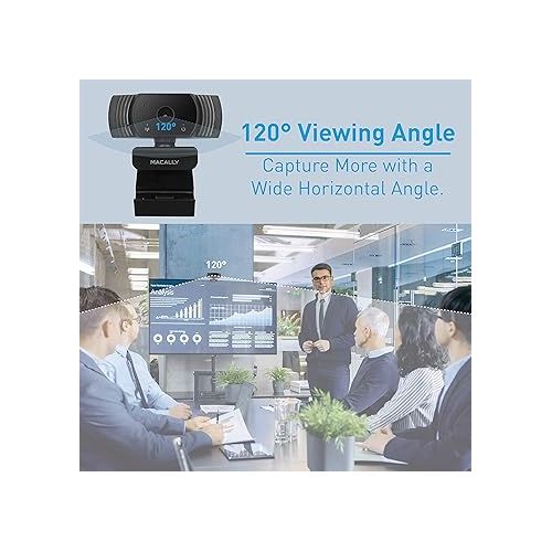  Macally 1080P Webcam with Microphone - Stay Connected Virtually - 120° Wide Angle HD 30FPS USB Computer Camera for Desktop - Web Cam for Streaming, Meetings, Skype, Zoom, PC, Laptop, Mac, Face Time