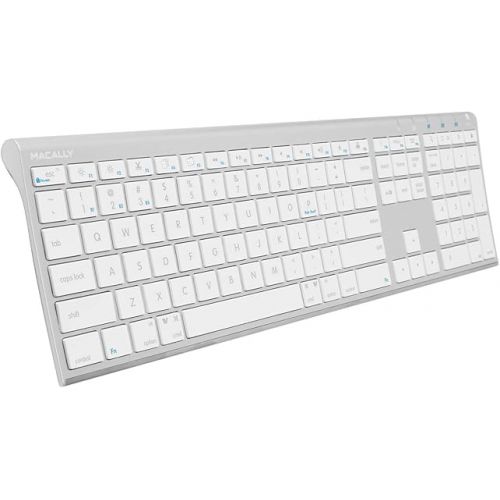  Macally Wireless Bluetooth Rechargeable Mouse and a Ice White Finish Wireless Bluetooth Keyboard, Classic Apple Aesthetic