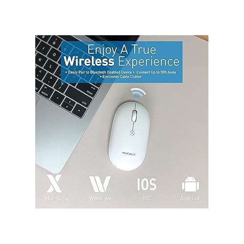  Macally Wireless Bluetooth Rechargeable Mouse and a Ice White Finish Wireless Bluetooth Keyboard, Classic Apple Aesthetic