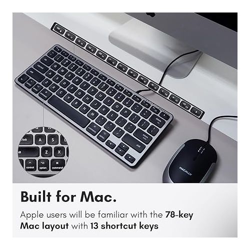  Macally Backlit Wired Keyboard for Mac | Compatible Apple Keyboard (Small and Compact) Comfortable All Day Typing USB Keyboard for MacBook Pro/Air, iMac, Mac Mini/Pro (Space Grey)