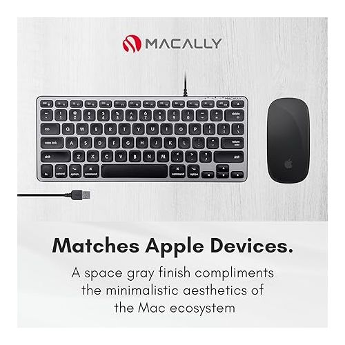  Macally Backlit Wired Keyboard for Mac | Compatible Apple Keyboard (Small and Compact) Comfortable All Day Typing USB Keyboard for MacBook Pro/Air, iMac, Mac Mini/Pro (Space Grey)