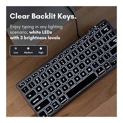  Macally Backlit Wired Keyboard for Mac | Compatible Apple Keyboard (Small and Compact) Comfortable All Day Typing USB Keyboard for MacBook Pro/Air, iMac, Mac Mini/Pro (Space Grey)