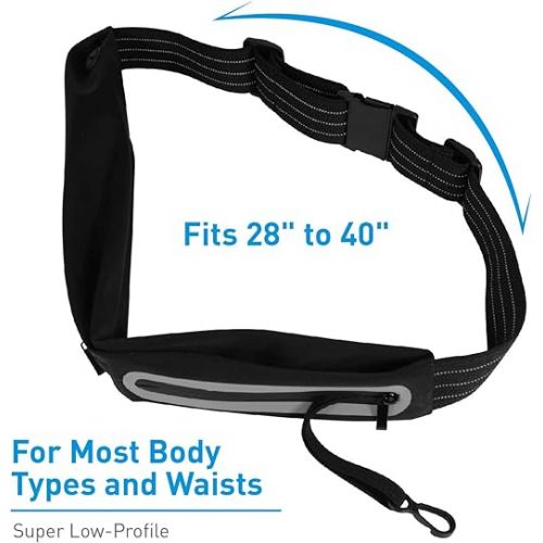  Macally Running Belt Waist Pack with Slim Low profile-Compact Design - Perfect No Bounce Fanny Pack for Phone - Reflective Fitness Gear for Men & Women for Jogging, Hiking, Cycling, Night Run (Black), Model: RUNBELTSTRIP