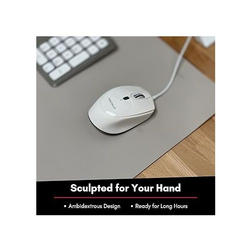  Macally Computer Mouse | Wired Mouse | Mac Mouse White (Smooth and Quiet) Comfortable USB Corded Mouse for Laptop, Chromebook, PC, Desktop, Notebook, Apple Mac, iMac, MacBook