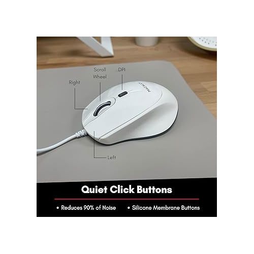  Macally Computer Mouse | Wired Mouse | Mac Mouse White (Smooth and Quiet) Comfortable USB Corded Mouse for Laptop, Chromebook, PC, Desktop, Notebook, Apple Mac, iMac, MacBook