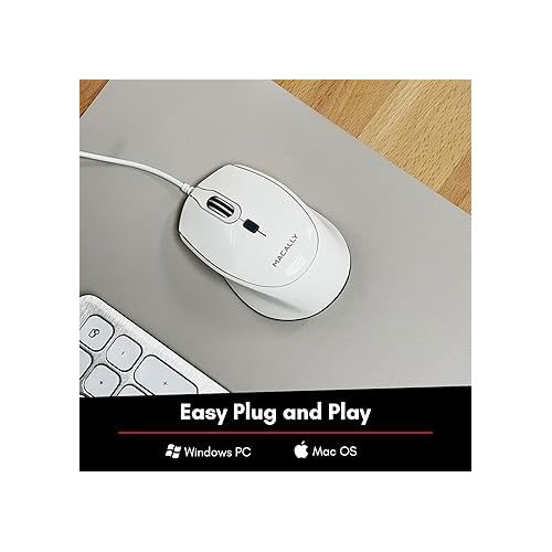  Macally Computer Mouse | Wired Mouse | Mac Mouse White (Smooth and Quiet) Comfortable USB Corded Mouse for Laptop, Chromebook, PC, Desktop, Notebook, Apple Mac, iMac, MacBook