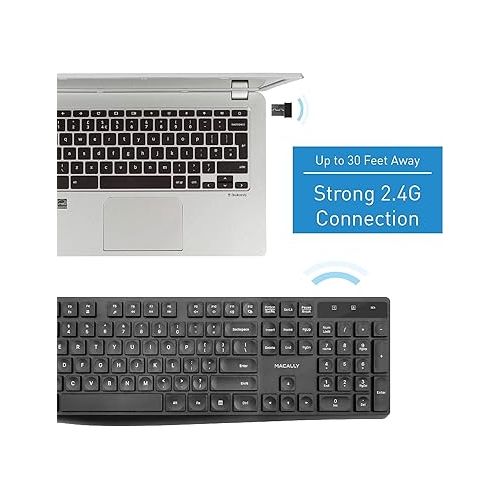  Macally 2.4G Wireless Keyboard and an Adjustable Vertical Laptop Stand, Secure Your Laptop & Prevent Scratches