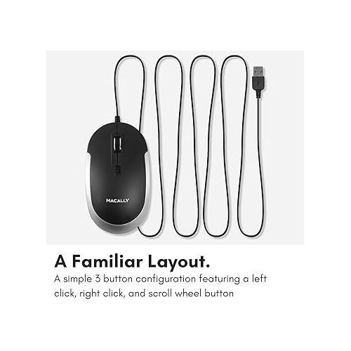  Macally Silent Wired Mouse - Slim & Compact USB Mouse for Apple Mac or Windows PC Laptop/Desktop - Designed with Optical Sensor & DPI Switch - Simple & Comfortable Wired Computer Mouse (Space Gray)